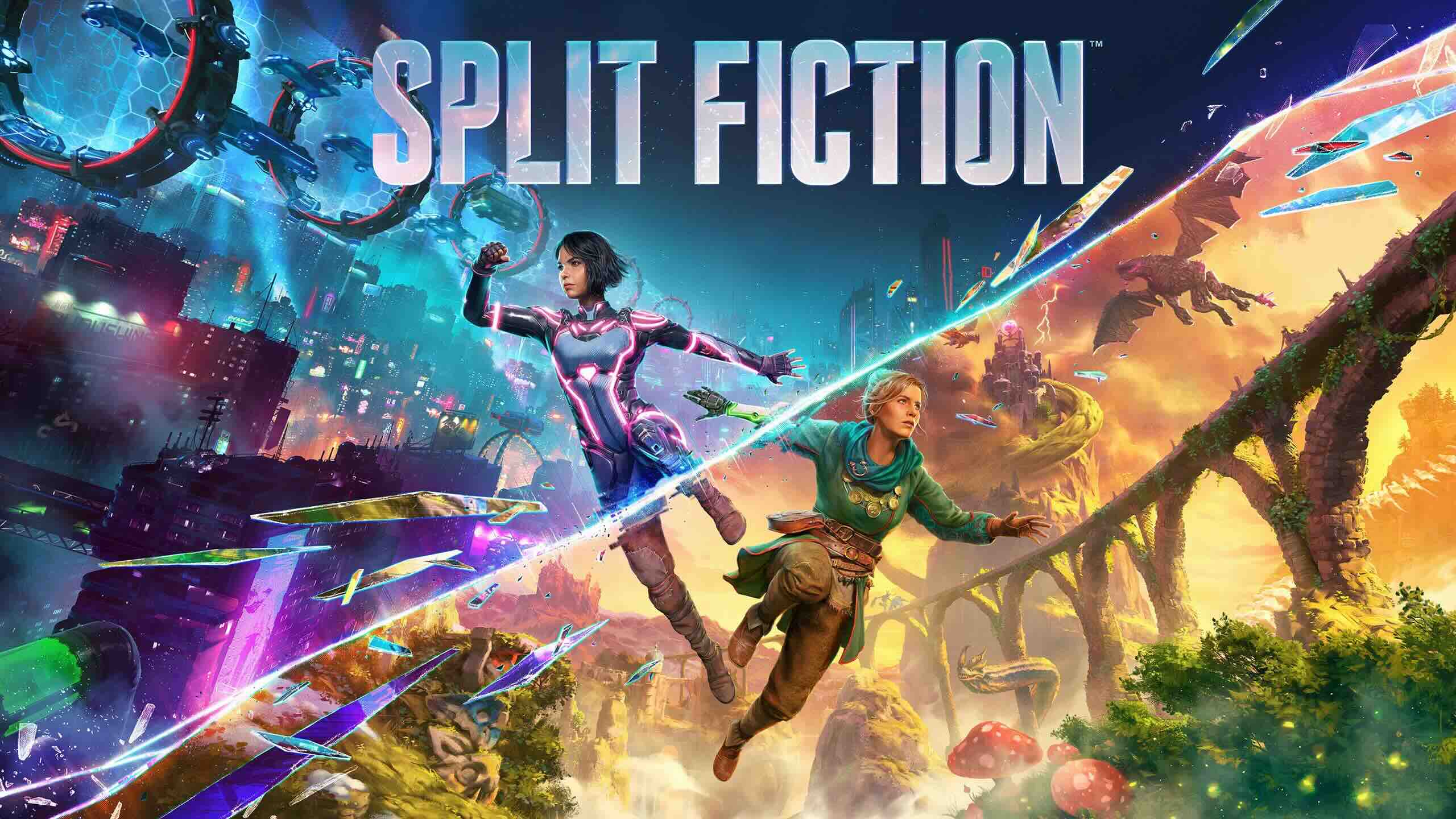 Split Fiction: Hazelight's Genre-Bending Co-op Masterpiece - A split screen showing fantasy and sci-fi worlds
